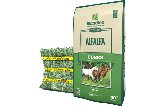 Compressed bale and alfalfa cubes