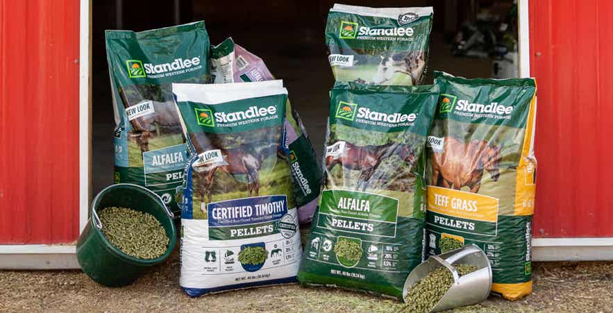 Array of Standlee forage products used to supplement feeding.