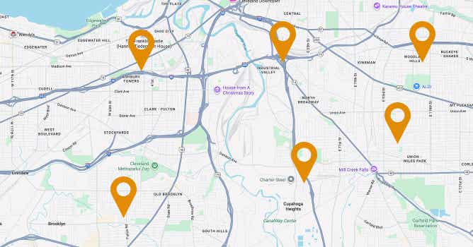 Store locator map screenshot.