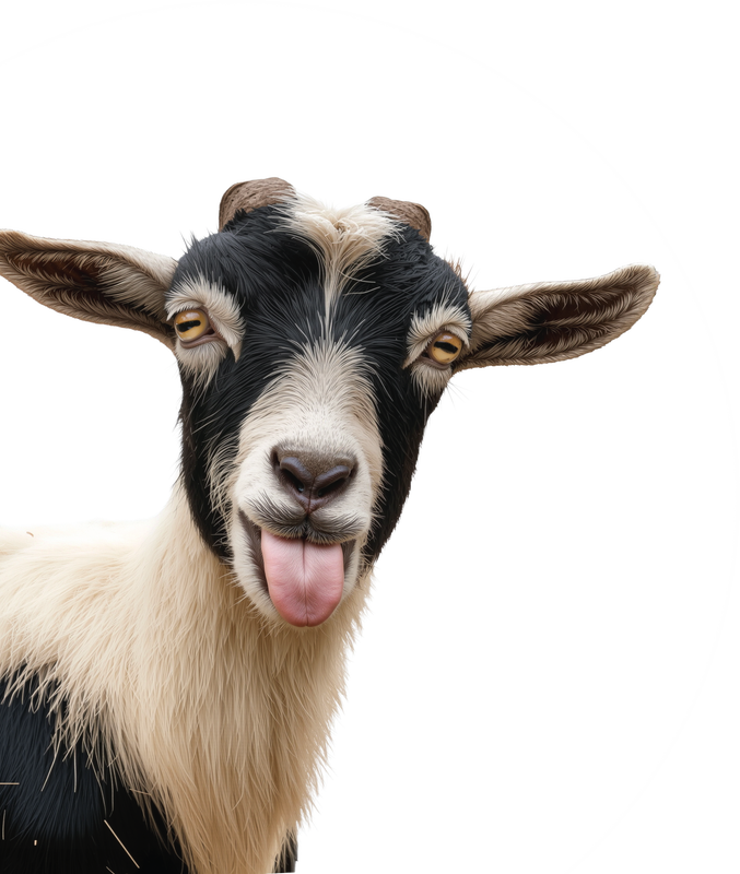 Goat with tongue out.