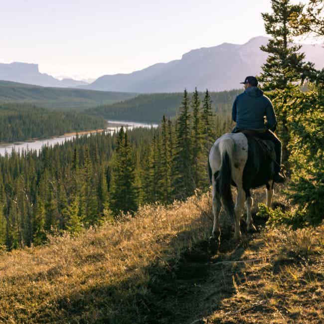Horseback rider looking at river