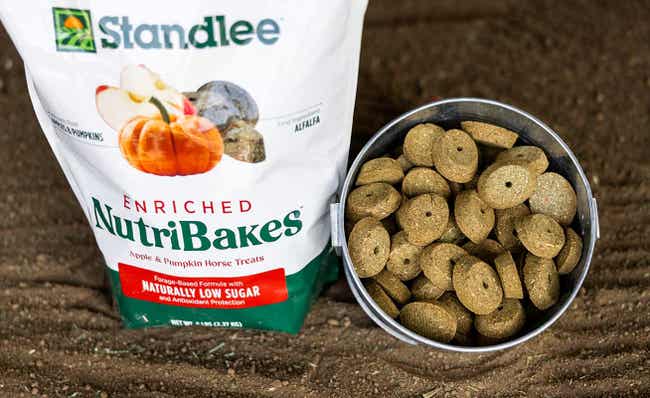 A bag and bucket of Apple and Pumpkin Nutribakes.