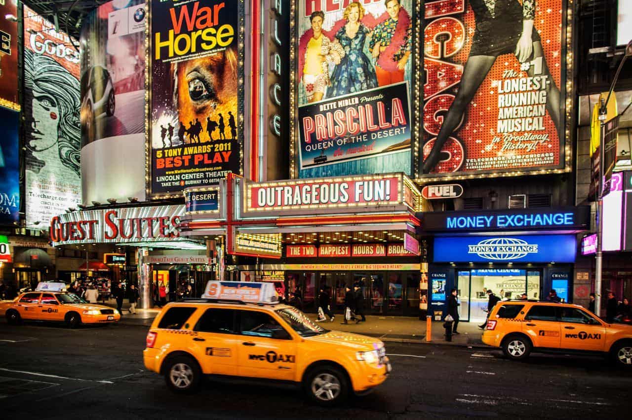 Taxi in front of Broadway theater