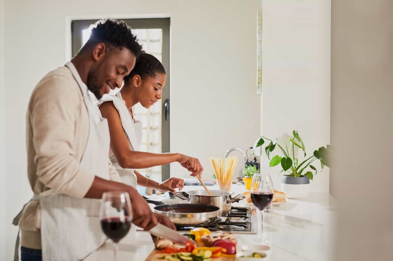 Couple preparing a meal together