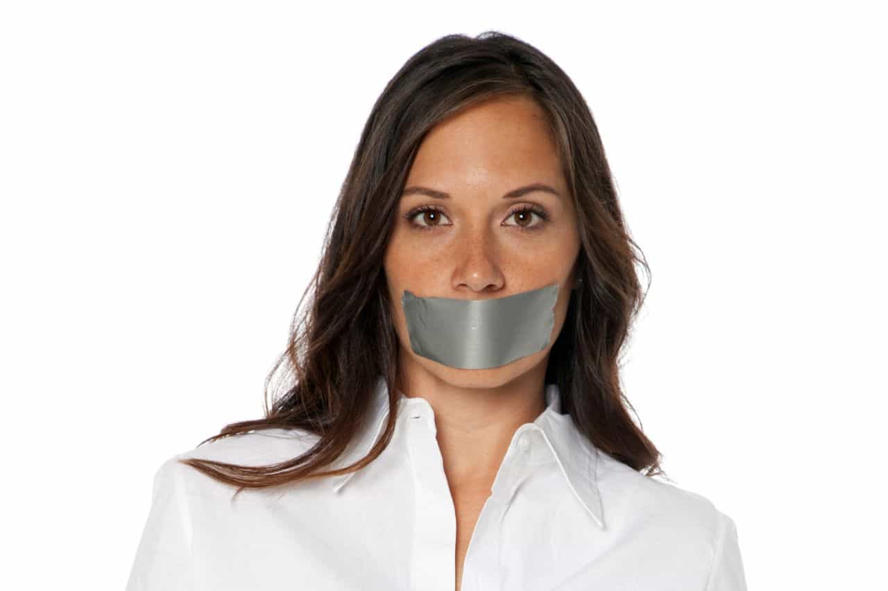 Lady with duct tape over mouth