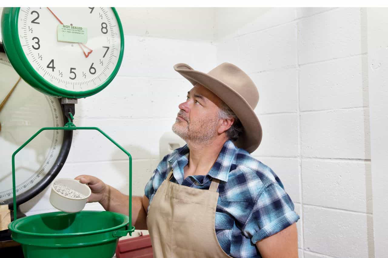 Man in cowboy hat inspecting scale